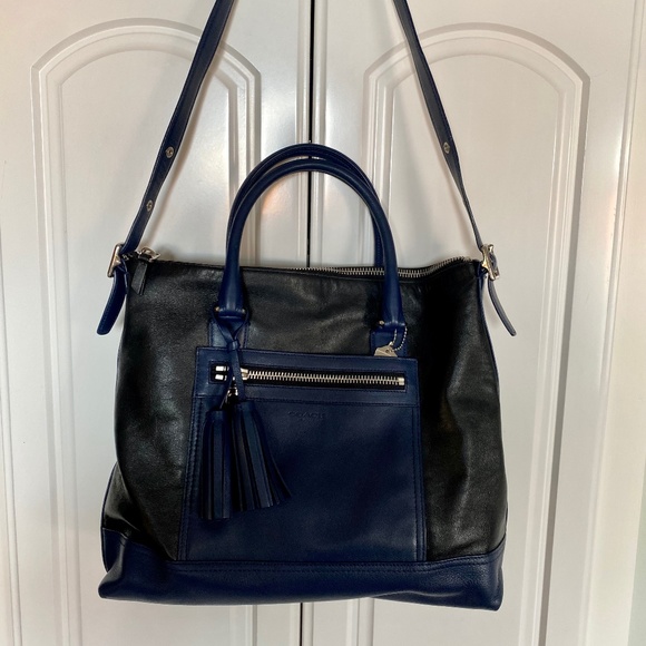 COACH G1220-19902 Legacy Rory Blue & Black Color Block leather XL Bag - Picture 1 of 14